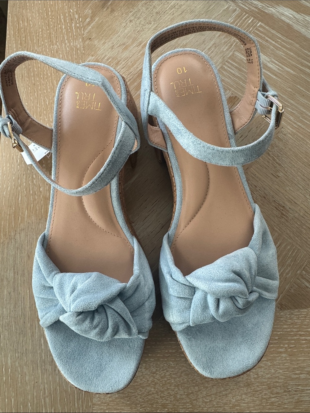 Time and Tru Pale Blue Knot Front Ankle Strap Sandals